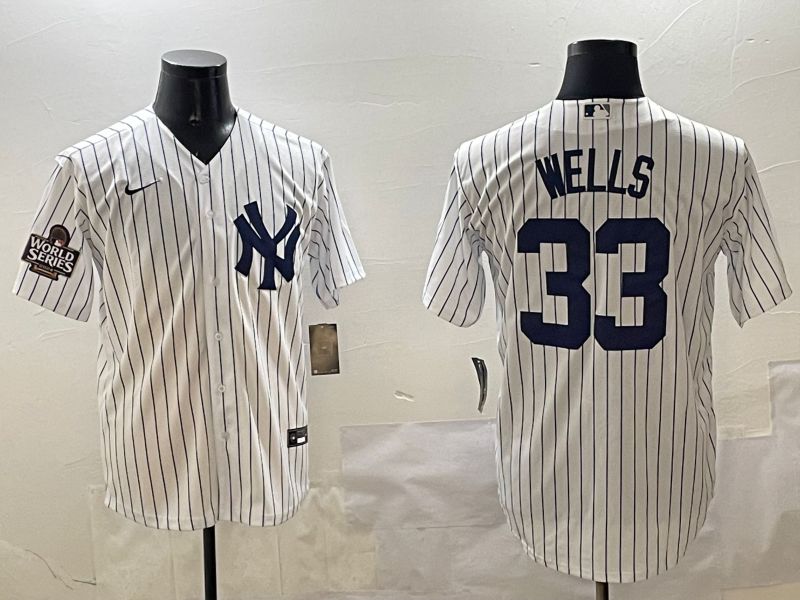 Men New York Yankees 33 Wells White Stripe Game 2025 Nike MLB Jersey style 3
